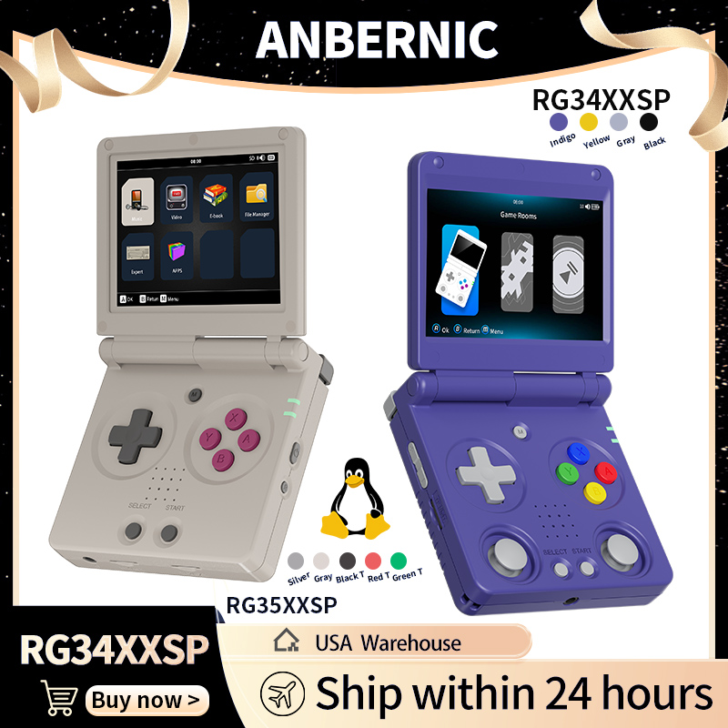 Retro Gaming Theme - Anbernic RG34XXSP RG35XXSP Flip Handheld-Spielekonsole IPS-Bildschirm