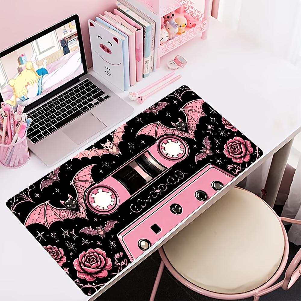 Retro Gaming Keyboard And Mouse - Rosa Retro-Kassetten-Design Großes Erweitertes Gaming-Mauspad Rutschfeste
