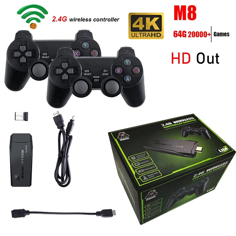 Retro Gaming Stick - Videospielkonsole 2.4G Doppel-Wireless-Controller Game Stick 4K