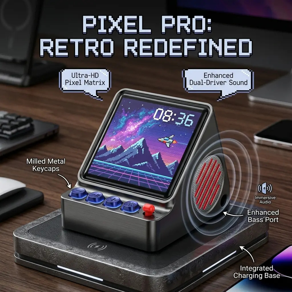 Retro Gaming Desk Setup - Retro Pixel-Art Programmierbarer LED-Display-Lautsprecher, DIY Anpassbarer
