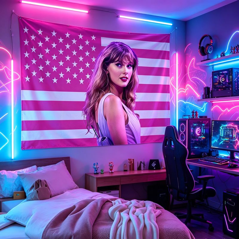 Retro Gaming Room - VIKAMA Wandteppich mit amerikanischer Flagge und