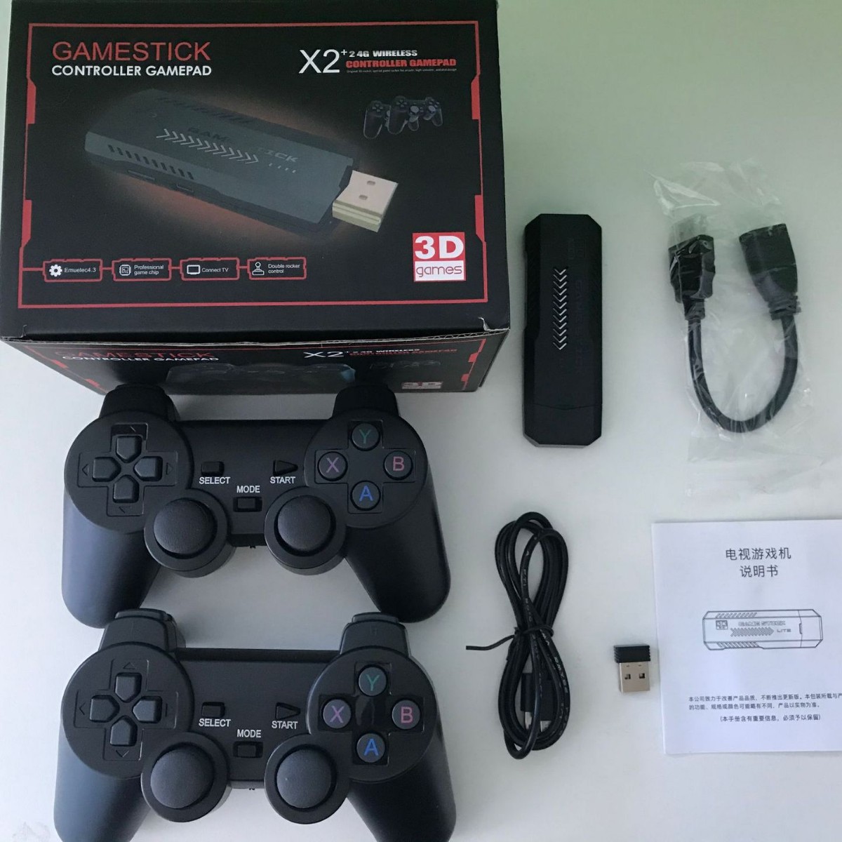 Retro Gaming Stick - X2 Retro-Videospielkonsole 2,4G Kabellose Doppel-Controller 3D-Arcade-Spielstick