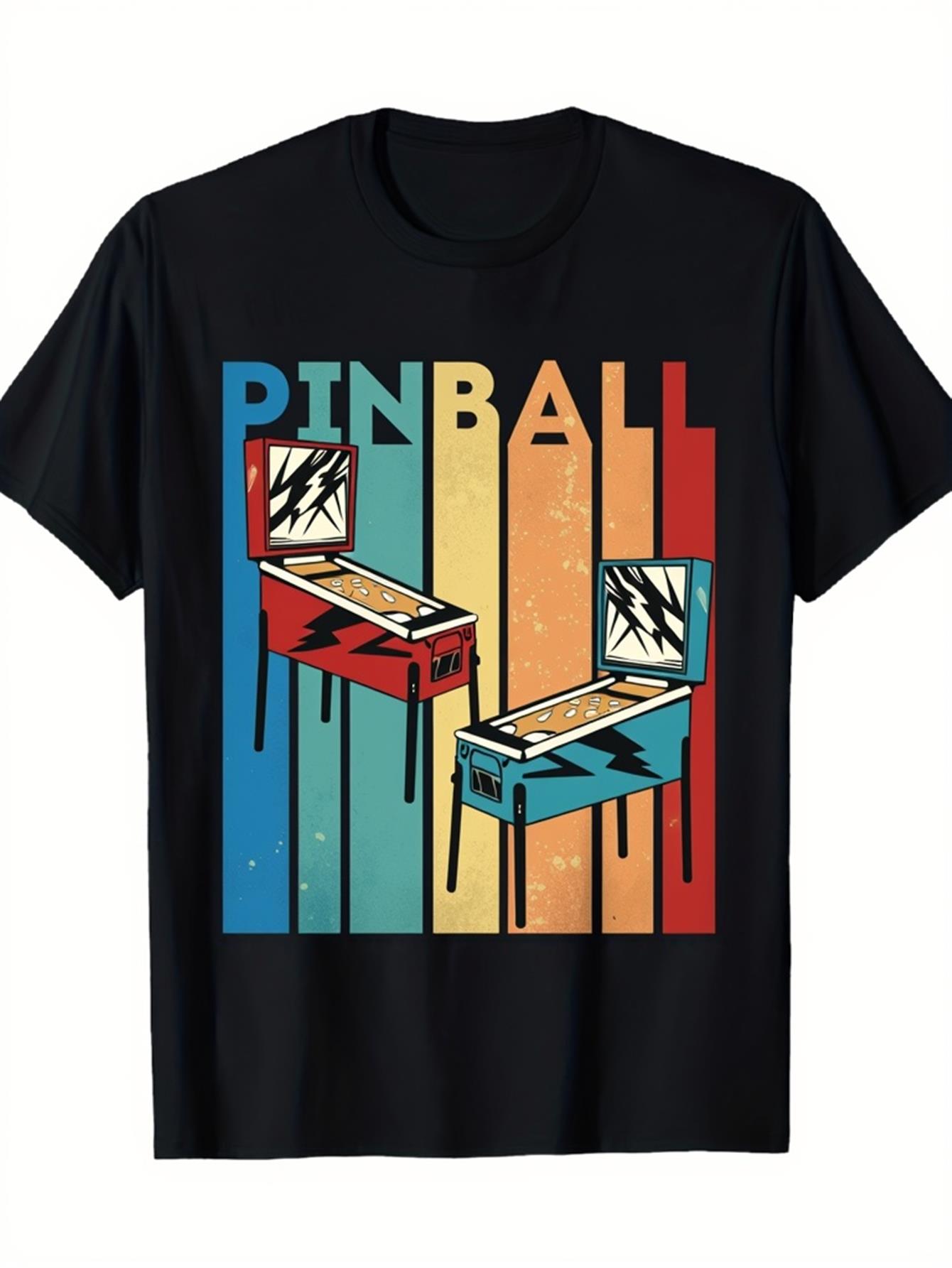 Retro Gaming Theme - Retro Herren Schwarzes Grafik-T-Shirt Pinball-Arcade-Maschine Vintage