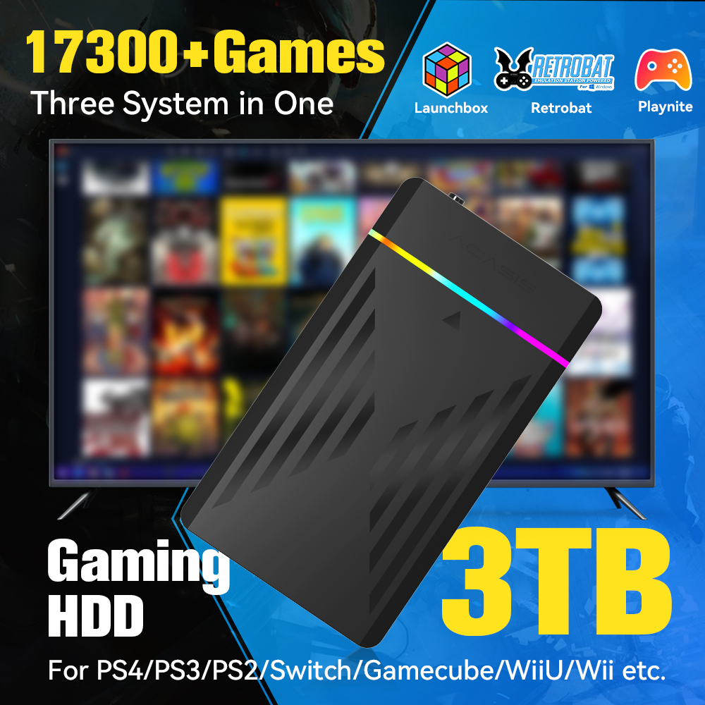Retro Gaming Stick - 3 TB tragbare Gaming-HDD-LaunchBox/Retrobat/Playnite-Retro-Spielekonsole mit 17300+